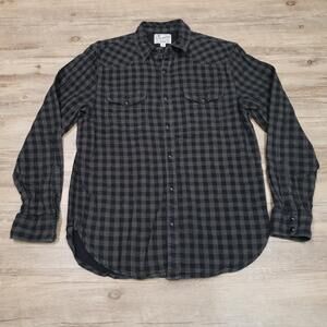 Lucky Brand Flannel Shirt Mens Medium Gray Check Long Sleeve Button Up Casual